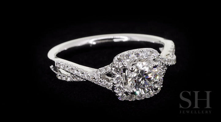 Elegant Cushion Shaped Halo Ring with Infinity Band - W0410 (Lab Grown)