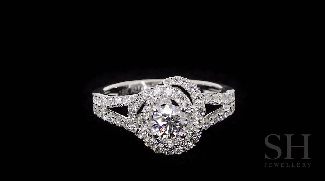 Floral Petal Halo Diamond Ring with Tapering Double Band - W0406 (Lab Grown)