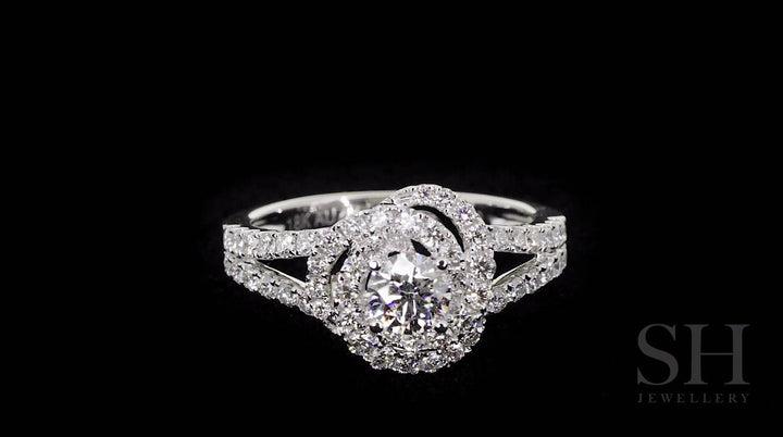 Floral Petal Halo Diamond Ring with Tapering Double Band - W0406 (Lab Grown)