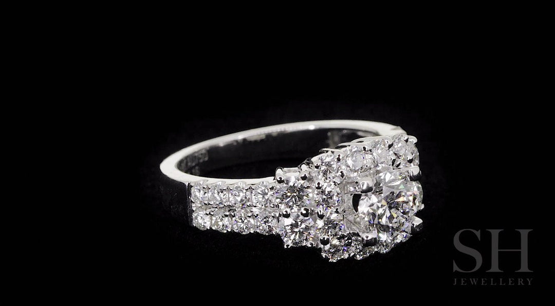 Vibrant Square Halo Diamond Ring with Double Row Pave Set Band - W0405 (Lab Grown)