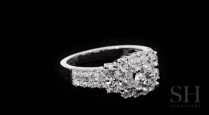 Vibrant Square Halo Diamond Ring with Double Row Pave Set Band - W0405 (Lab Grown)