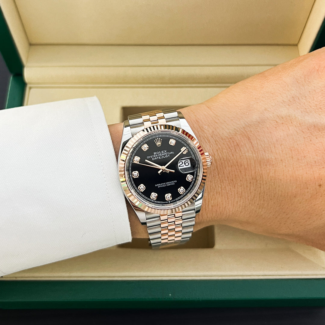 Rolex Datejust36 36mm Steel/RG Black Dial Diamond Markers 2025 Ref m126231-0019 (#994)