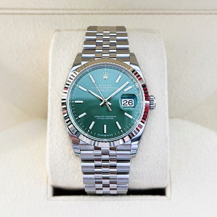 Rolex Datejust36 36mm Steel/WG Mint Green Dial Stick Markers 2025 Ref m126234-0051 (#921)