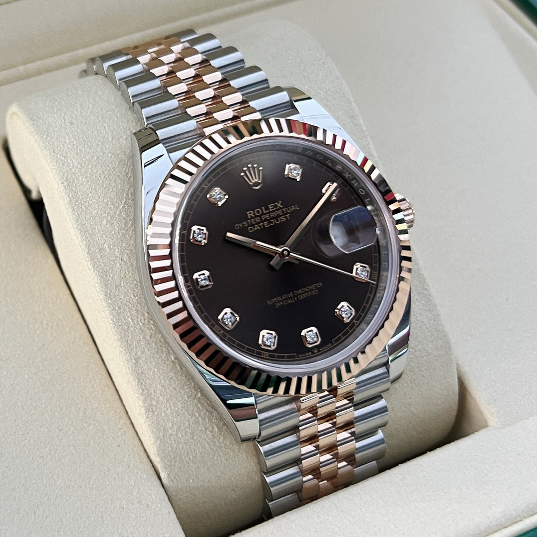 Rolex Datejust41 41mm Steel/RG Chocolate Dial Diamond Markers 2026 Ref m126331-0004 (#1074)