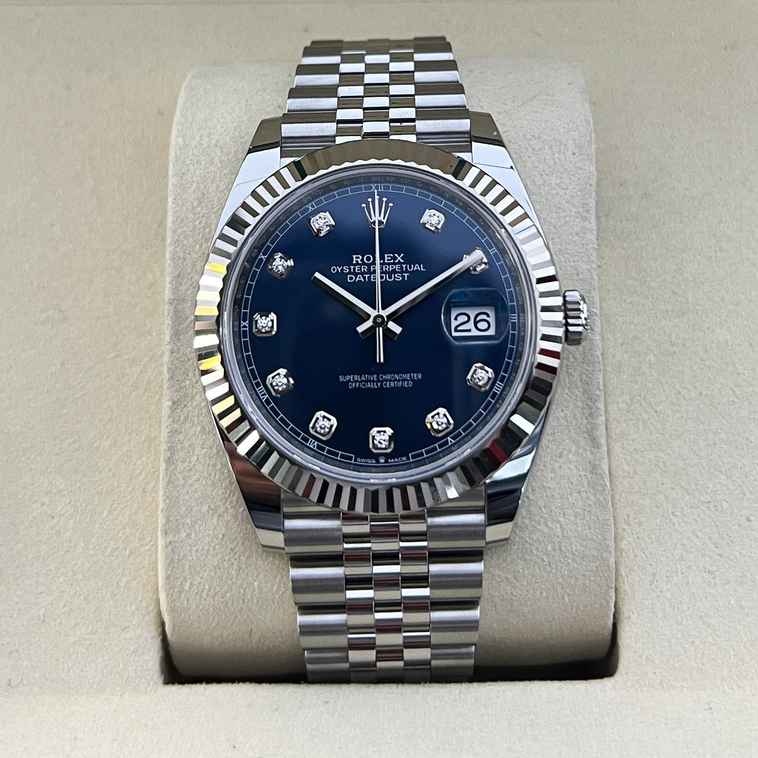 Rolex Datejust41 41mm Steel/WG Blue Dial Diamond Markers 2025 Ref m126334-0016 (#1046)