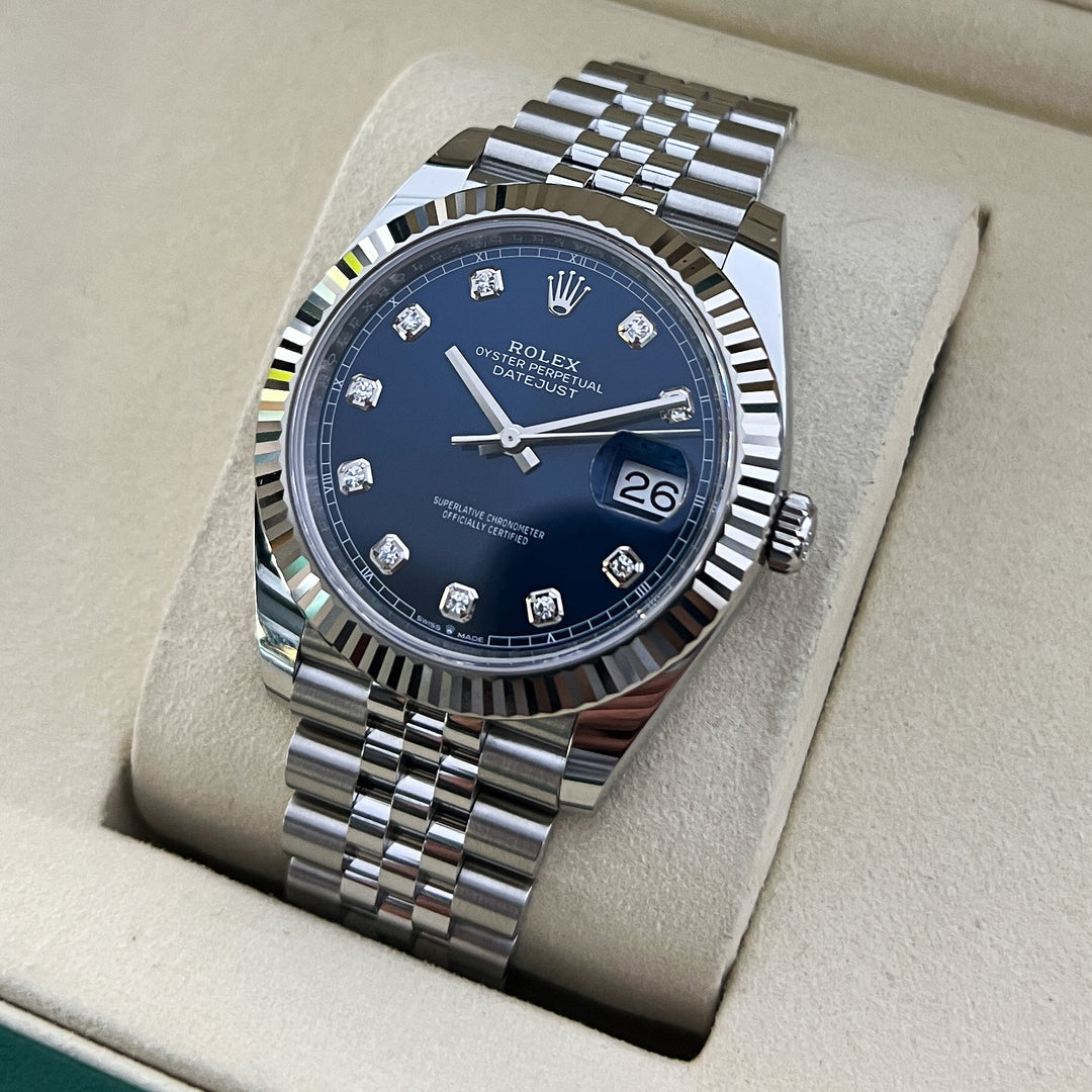 Rolex Datejust41 41mm Steel/WG Blue Dial Diamond Markers 2025 Ref m126334-0016 (#1046)