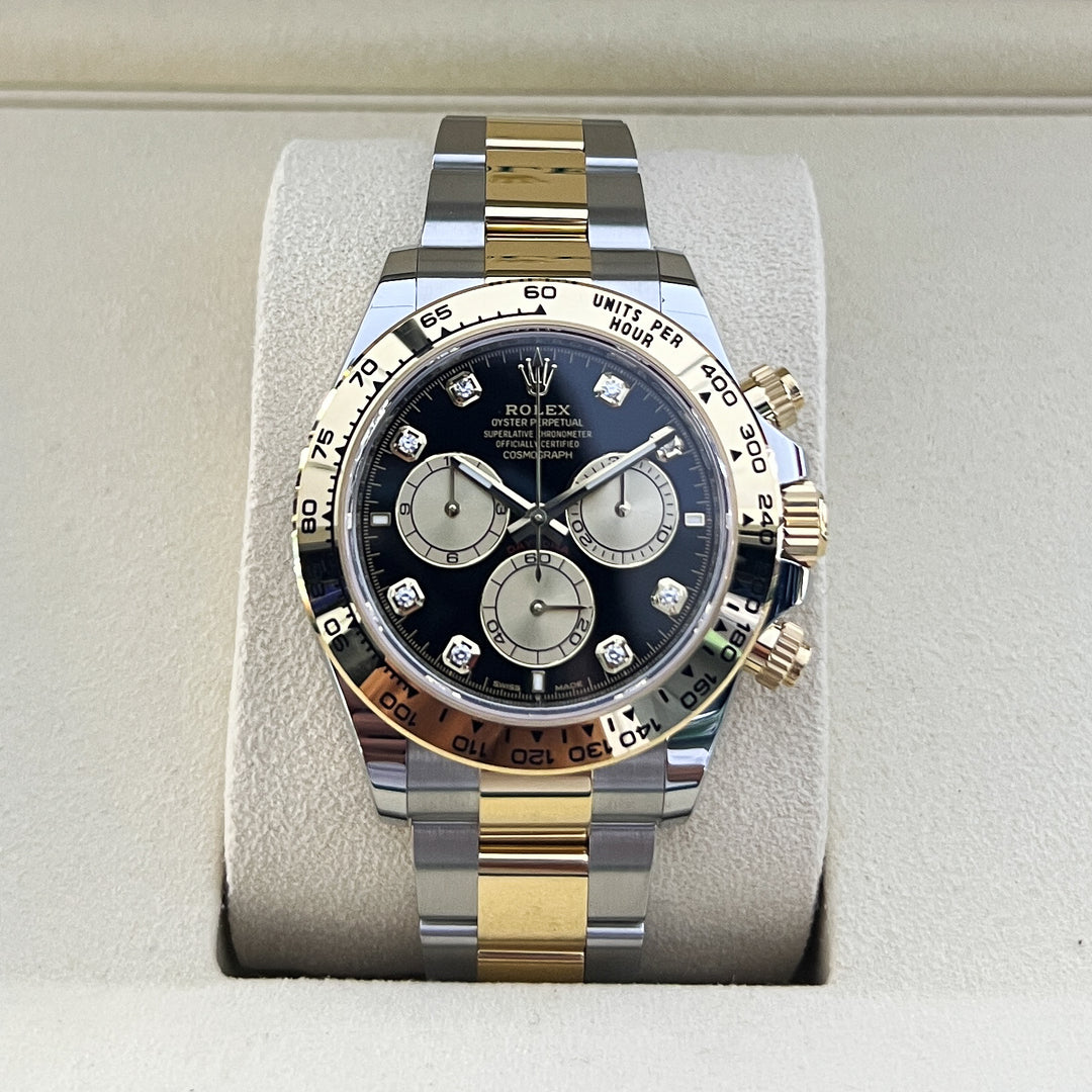 Rolex Cosmograph Daytona 40mm Steel/YG Black Dial Diamond Markers 2025 Ref m126503-0002 (#1090)
