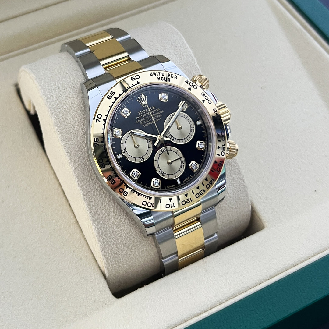 Rolex Cosmograph Daytona 40mm Steel/YG Black Dial Diamond Markers 2025 Ref m126503-0002 (#1090)