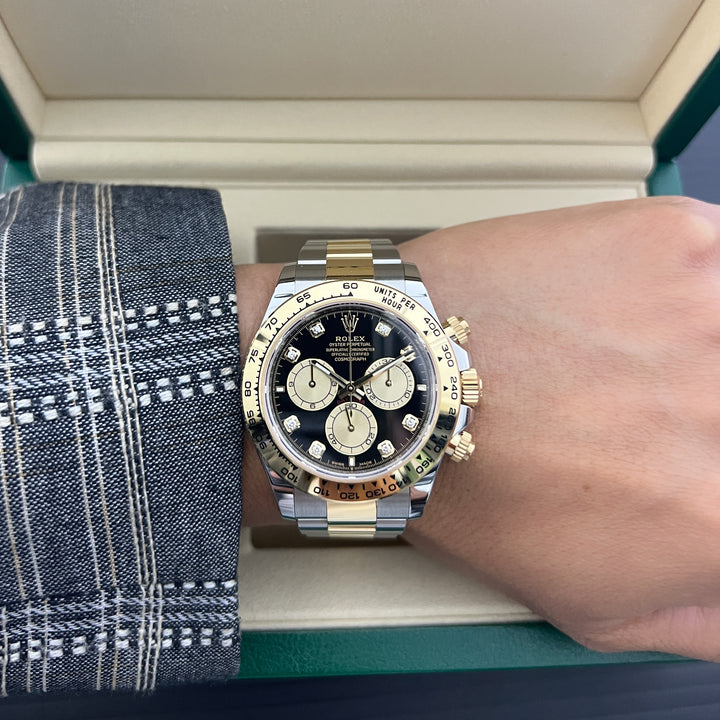 Rolex Cosmograph Daytona 40mm Steel/YG Black Dial Diamond Markers 2025 Ref m126503-0002 (#1090)