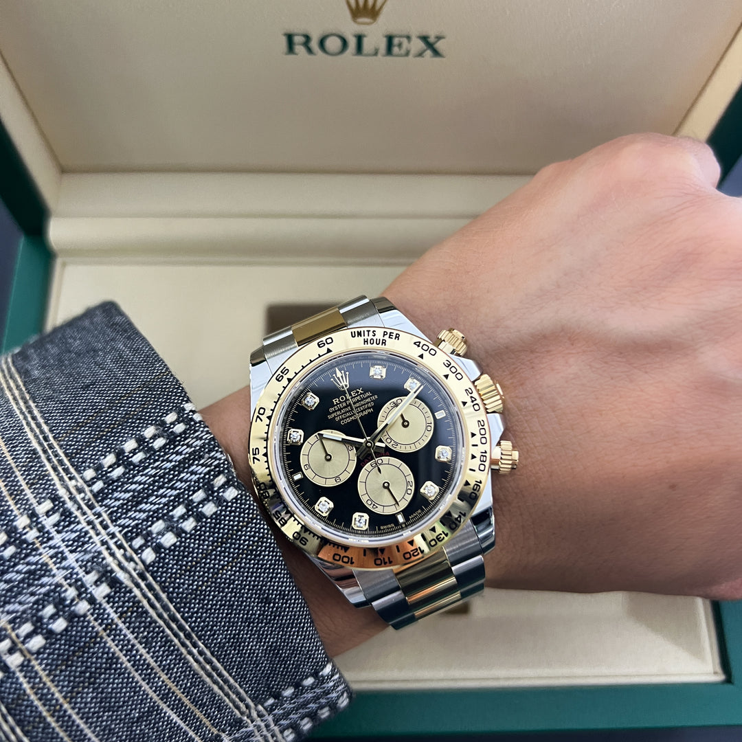 Rolex Cosmograph Daytona 40mm Steel/YG Black Dial Diamond Markers 2025 Ref m126503-0002 (#1090)