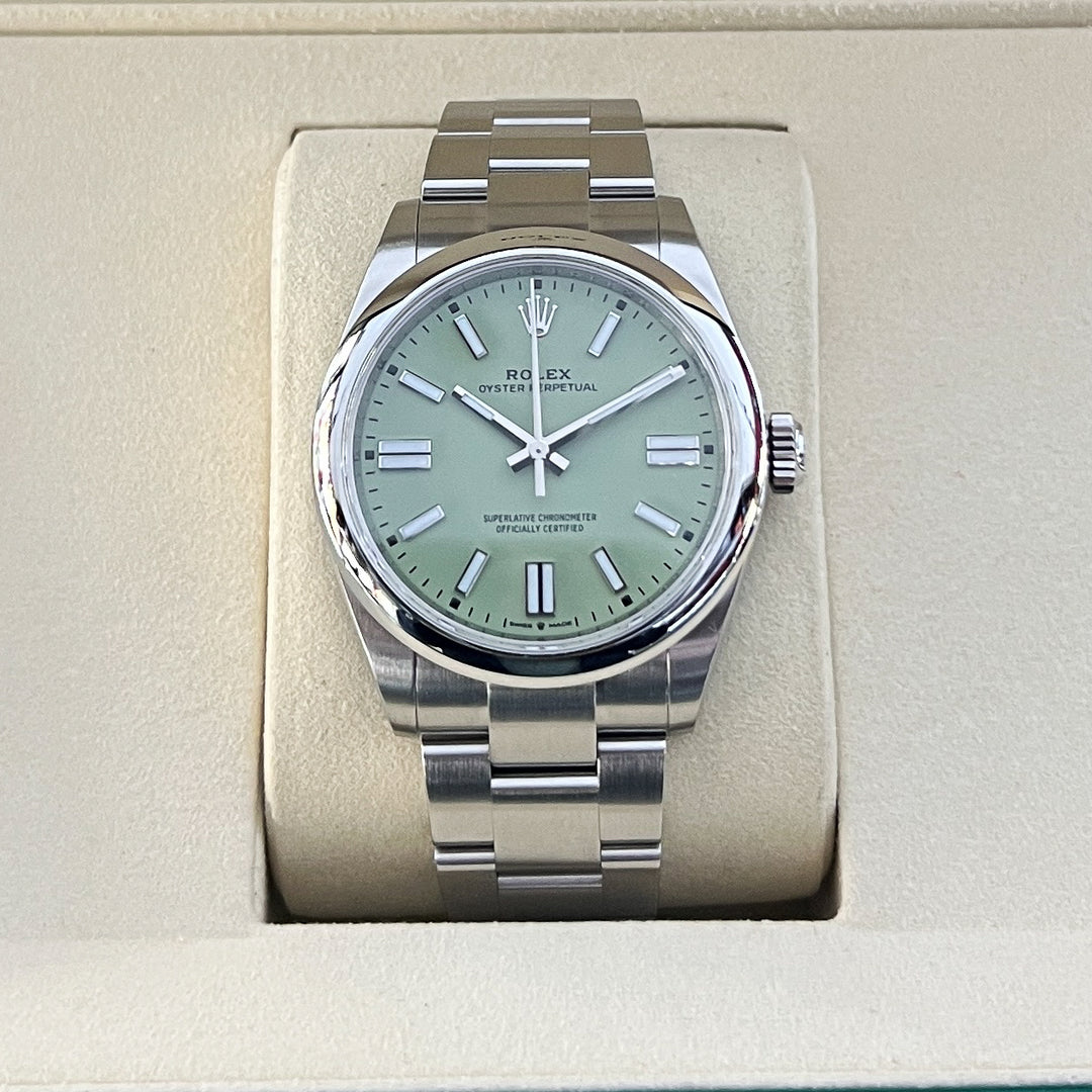 Rolex Oyster Perpetual41 41mm Steel Pistachio Dial Stick Markers 2025 Ref m134300-0006 (#1069)