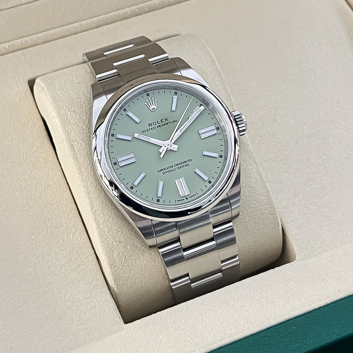 Rolex Oyster Perpetual41 41mm Steel Pistachio Dial Stick Markers 2025 Ref m134300-0006 (#1069)