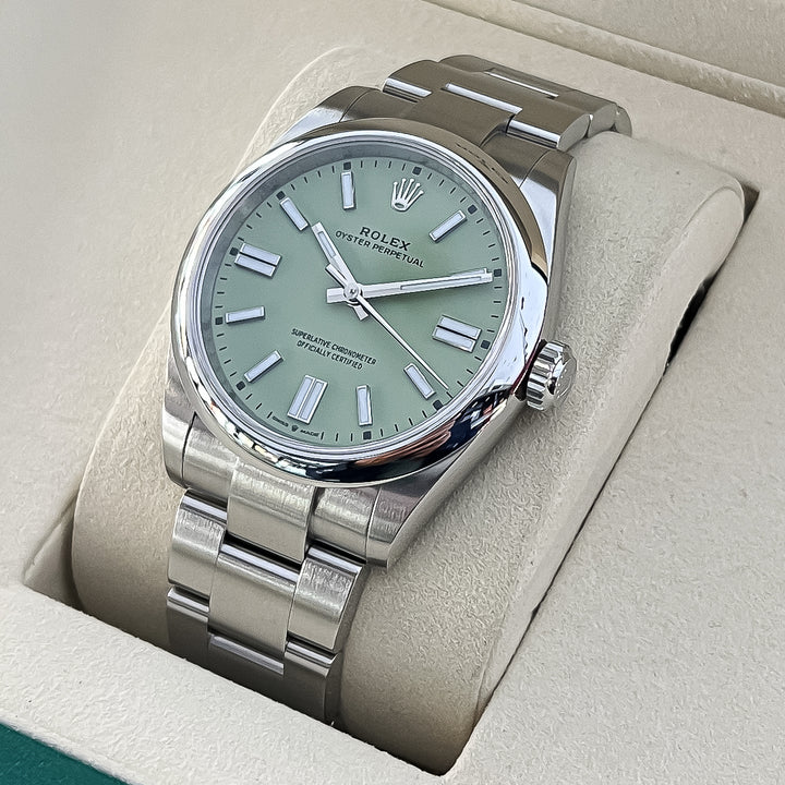 Rolex Oyster Perpetual41 41mm Steel Pistachio Dial Stick Markers 2025 Ref m134300-0006 (#1069)