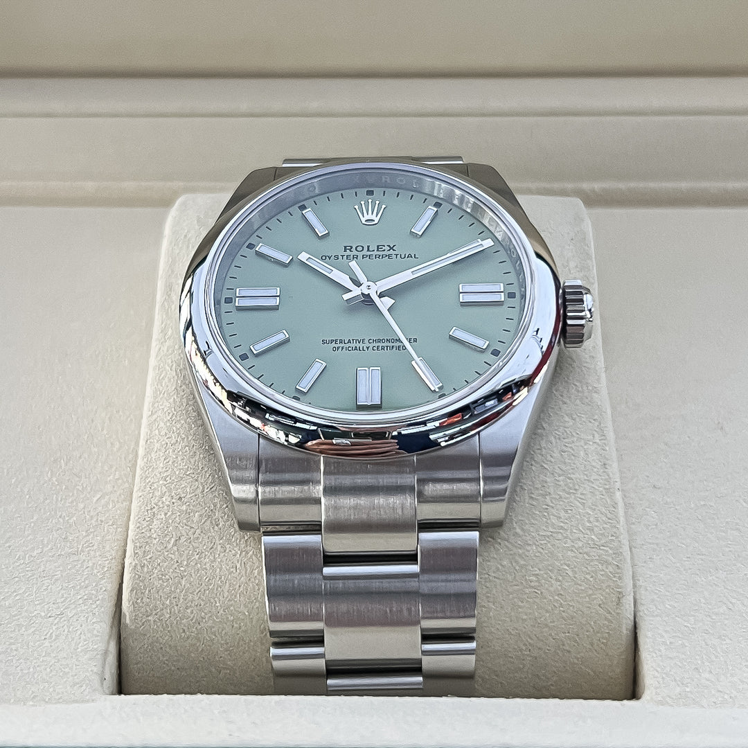Rolex Oyster Perpetual41 41mm Steel Pistachio Dial Stick Markers 2025 Ref m134300-0006 (#1069)