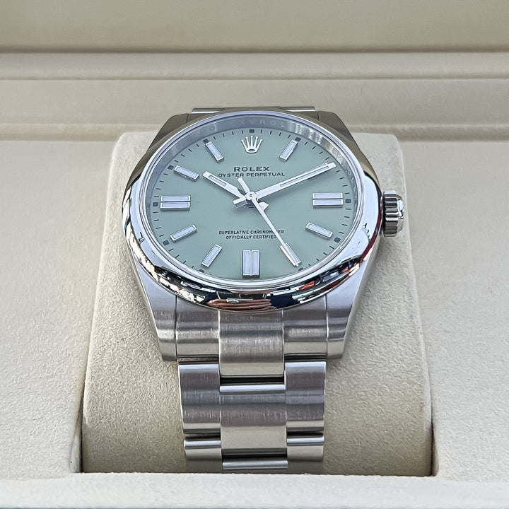 Rolex Oyster Perpetual41 41mm Steel Pistachio Dial Stick Markers 2025 Ref m134300-0006 (#1069)