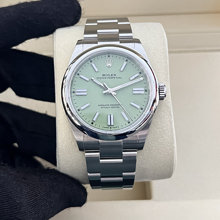 Rolex Oyster Perpetual41 41mm Steel Pistachio Dial Stick Markers 2025 Ref m134300-0006 (#1069)