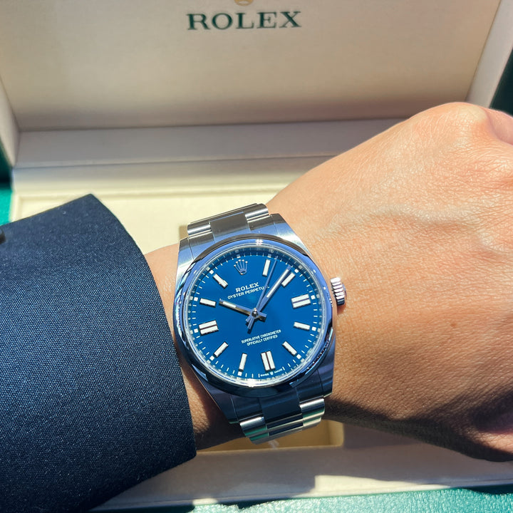 Rolex Oyster Perpetual41 41mm Steel Medium Blue Dial Stick Markers 2026 Ref m134300-0009 (#1066)