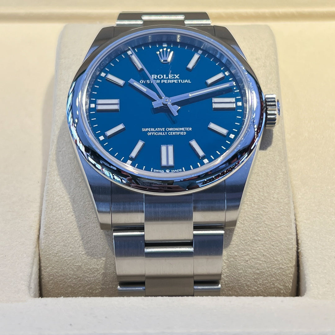 Rolex Oyster Perpetual41 41mm Steel Medium Blue Dial Stick Markers 2026 Ref m134300-0009 (#1066)