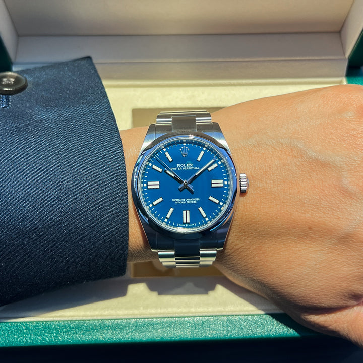 Rolex Oyster Perpetual41 41mm Steel Medium Blue Dial Stick Markers 2026 Ref m134300-0009 (#1066)