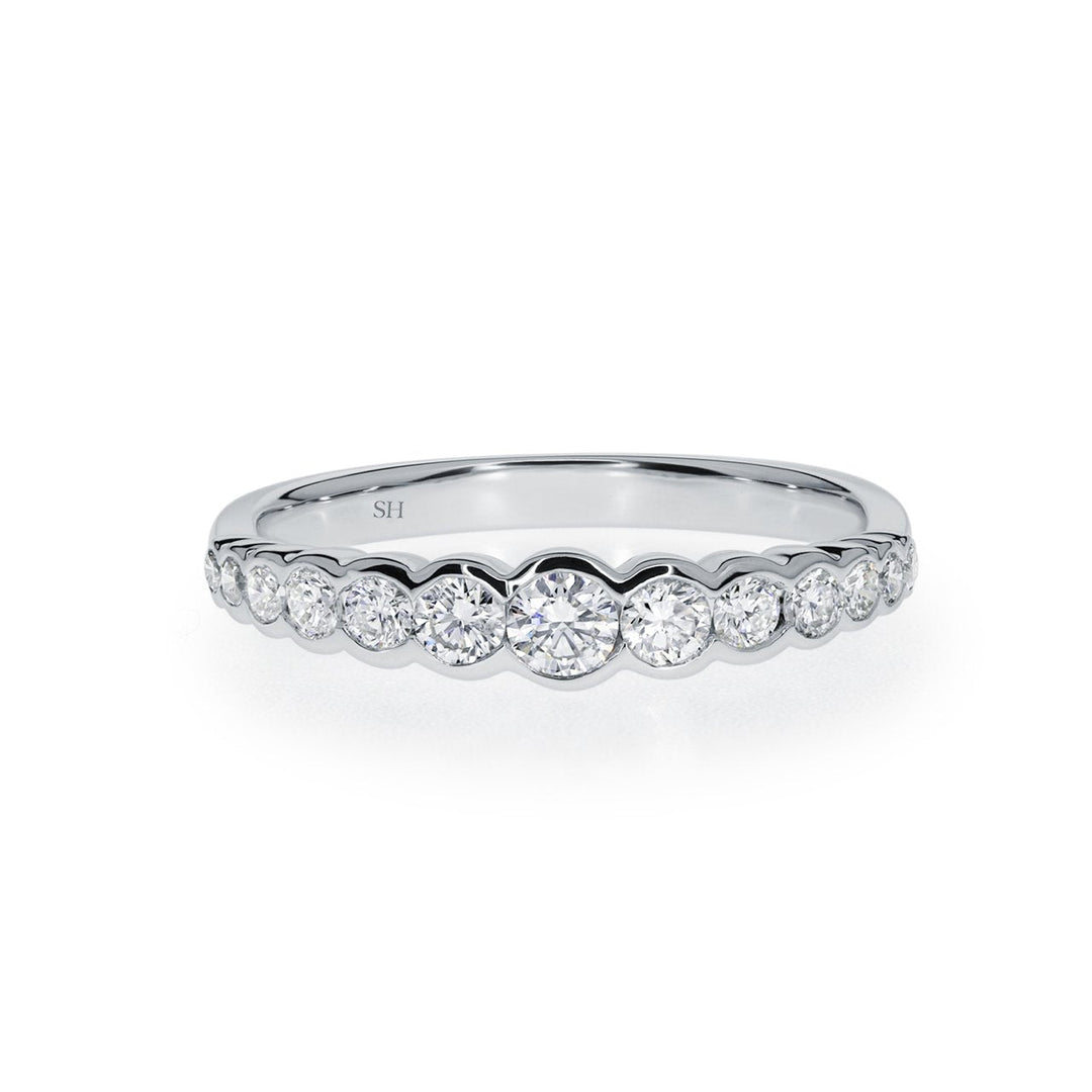 Modern tapered half bezel set diamond band - W0367 — 18kt White Gold (Clearance)
