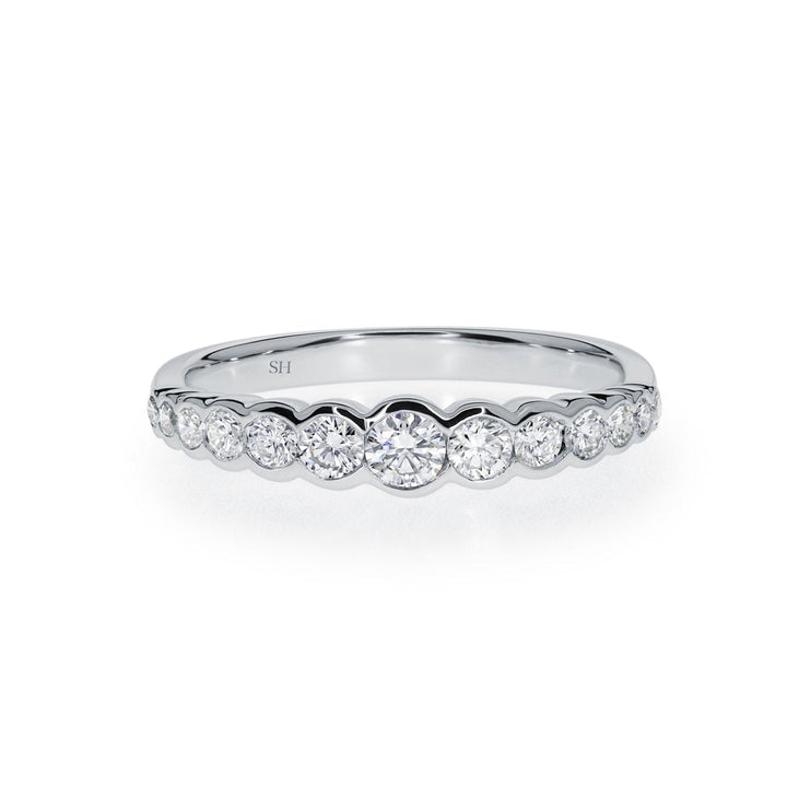Modern tapered half bezel set diamond band - W0367 — 18kt White Gold (Clearance)