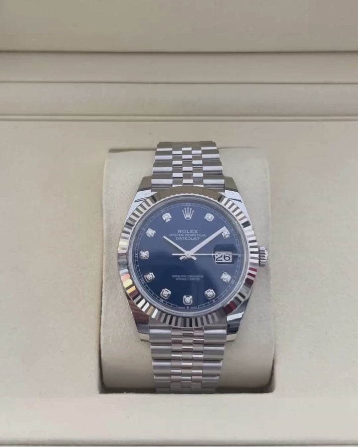 Rolex Datejust41 41mm Steel/WG Blue Dial Diamond Markers 2025 Ref m126334-0016 (#1045)