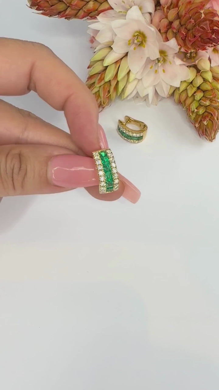 Radiant Emerald and Diamond Huggies - W1348