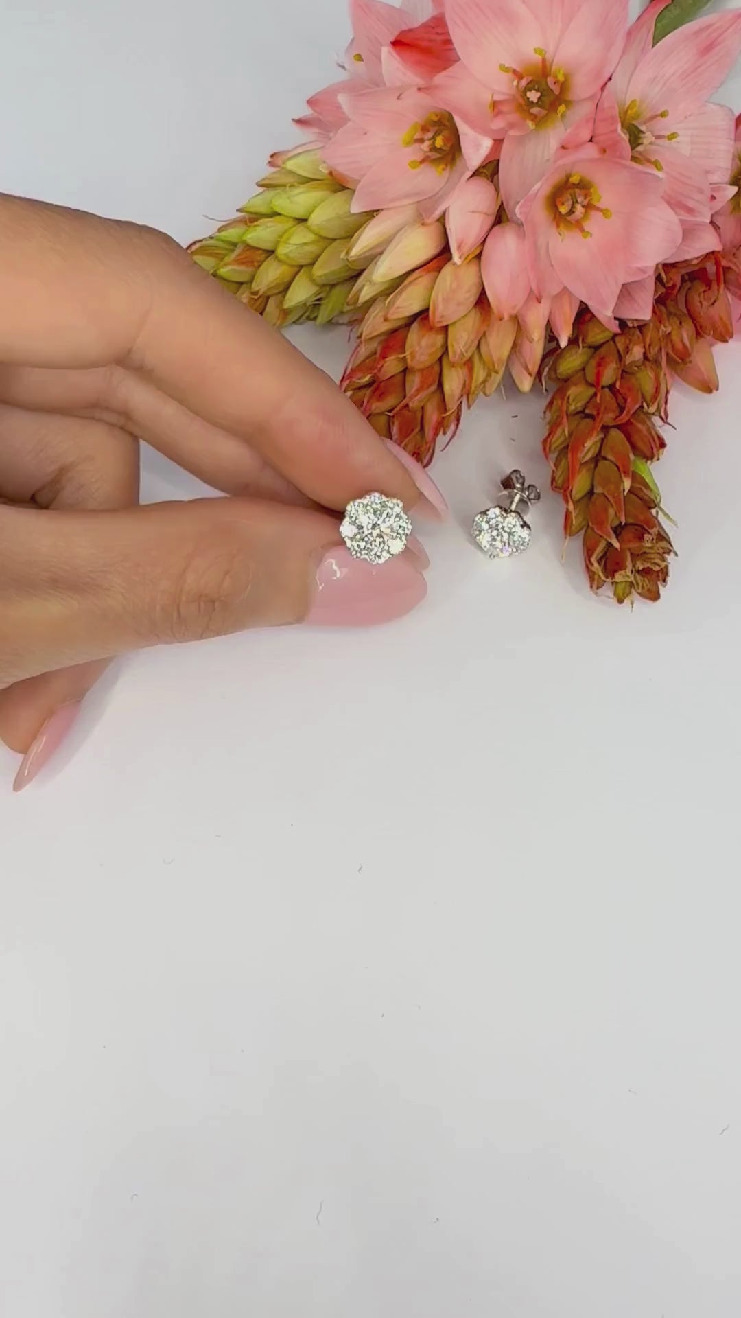 Modern Diamond Halo Earrings with Arrow-Shaped Claws (0.50ct centre) - W1313