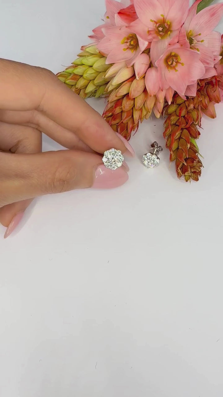 Modern Diamond Halo Earrings with Arrow-Shaped Claws (0.50ct centre) - W1313
