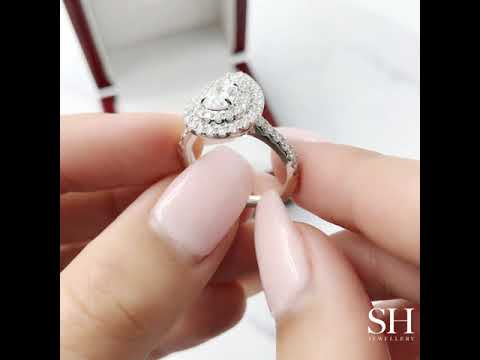 Pear Shaped Double Halo Ring - W0323 — 18kt White Gold · 0.6ct E VS1 (GIA) (Clearance)