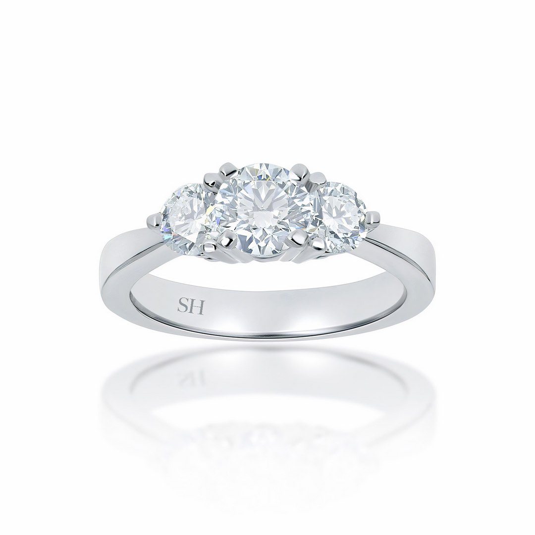 Modern trilogy ring with 4-Claw setting and tapered band - W0036 (Lab Grown)
