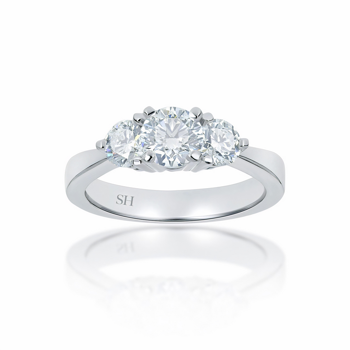 Modern trilogy ring with 4-Claw setting and tapered band - W0036 (Lab Grown)