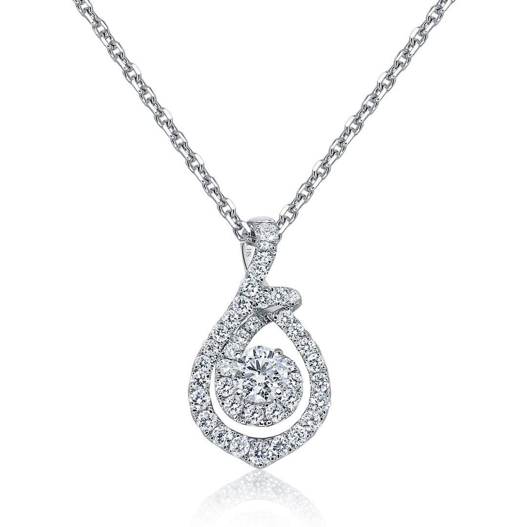 Claw set extended pear shaped halo with claw set centre stone - W0465