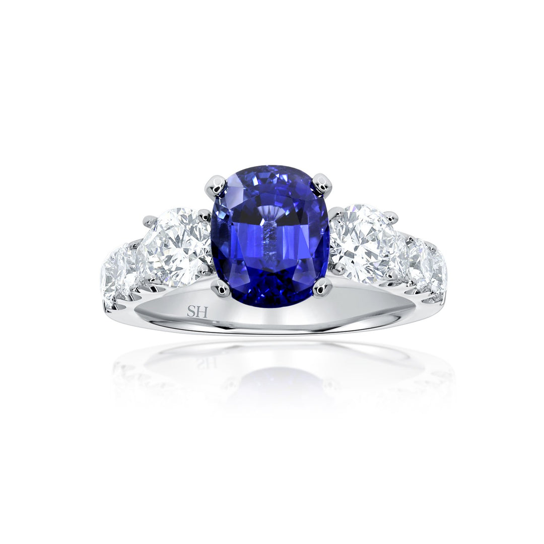 Bold trilogy sapphire ring with diamond band - W0432