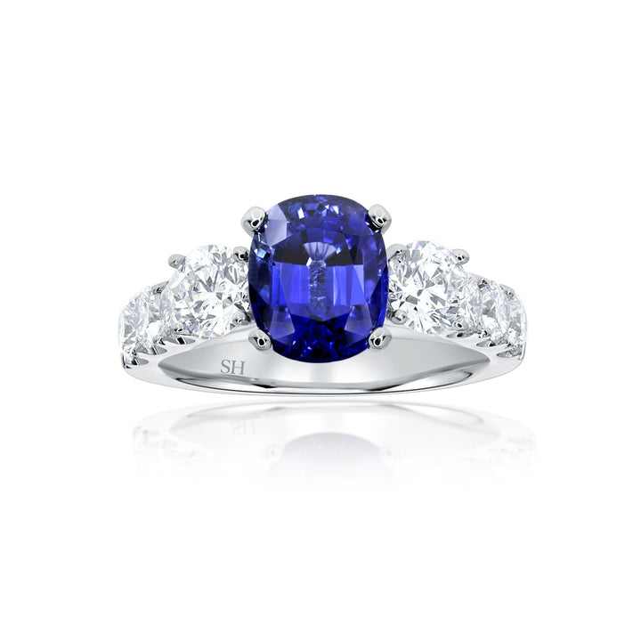 Bold trilogy sapphire ring with diamond band - W0432