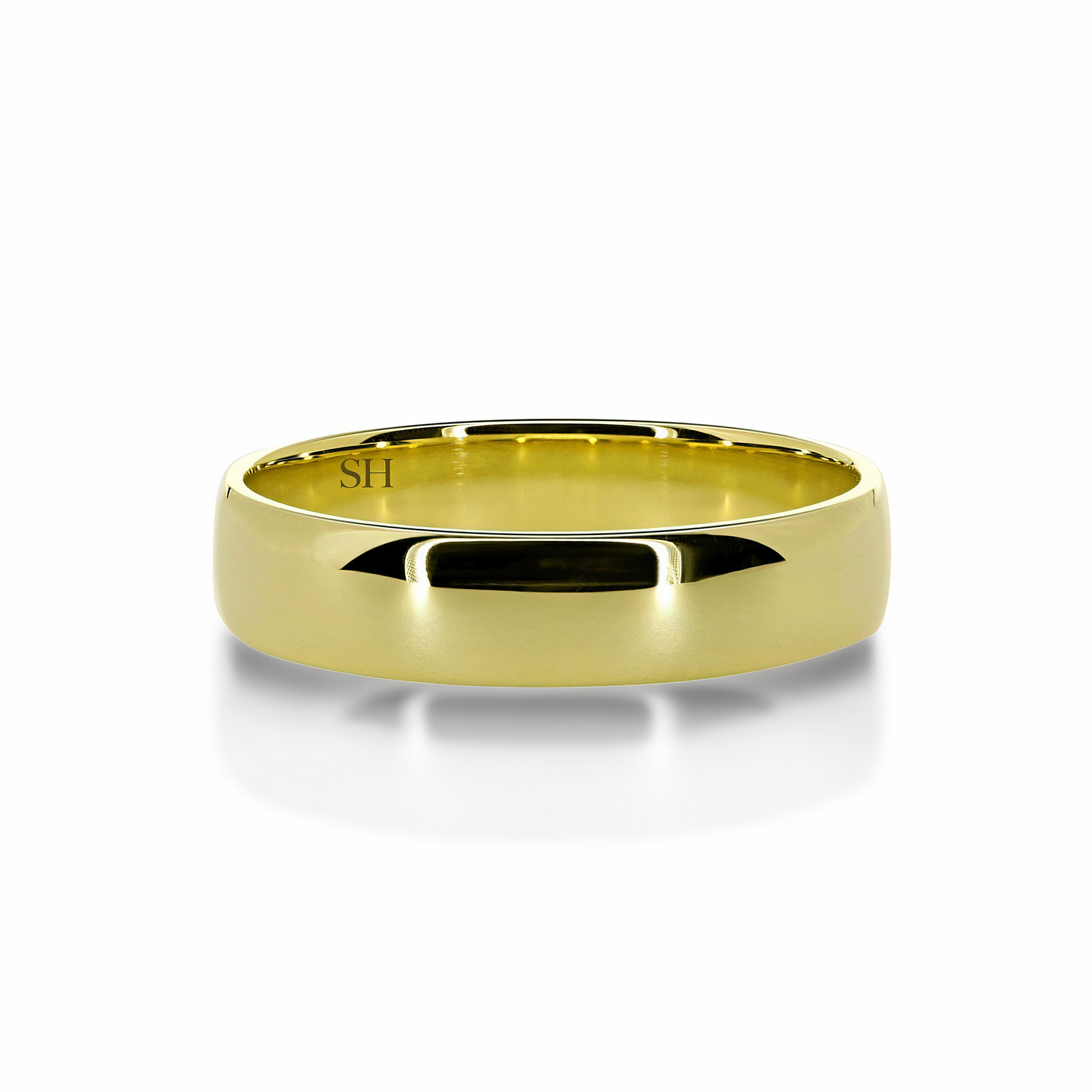 Men s medium width yellow gold half round wedding ring 5mm SH