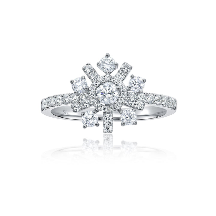 Snowflake diamond ring with slim band - W0415