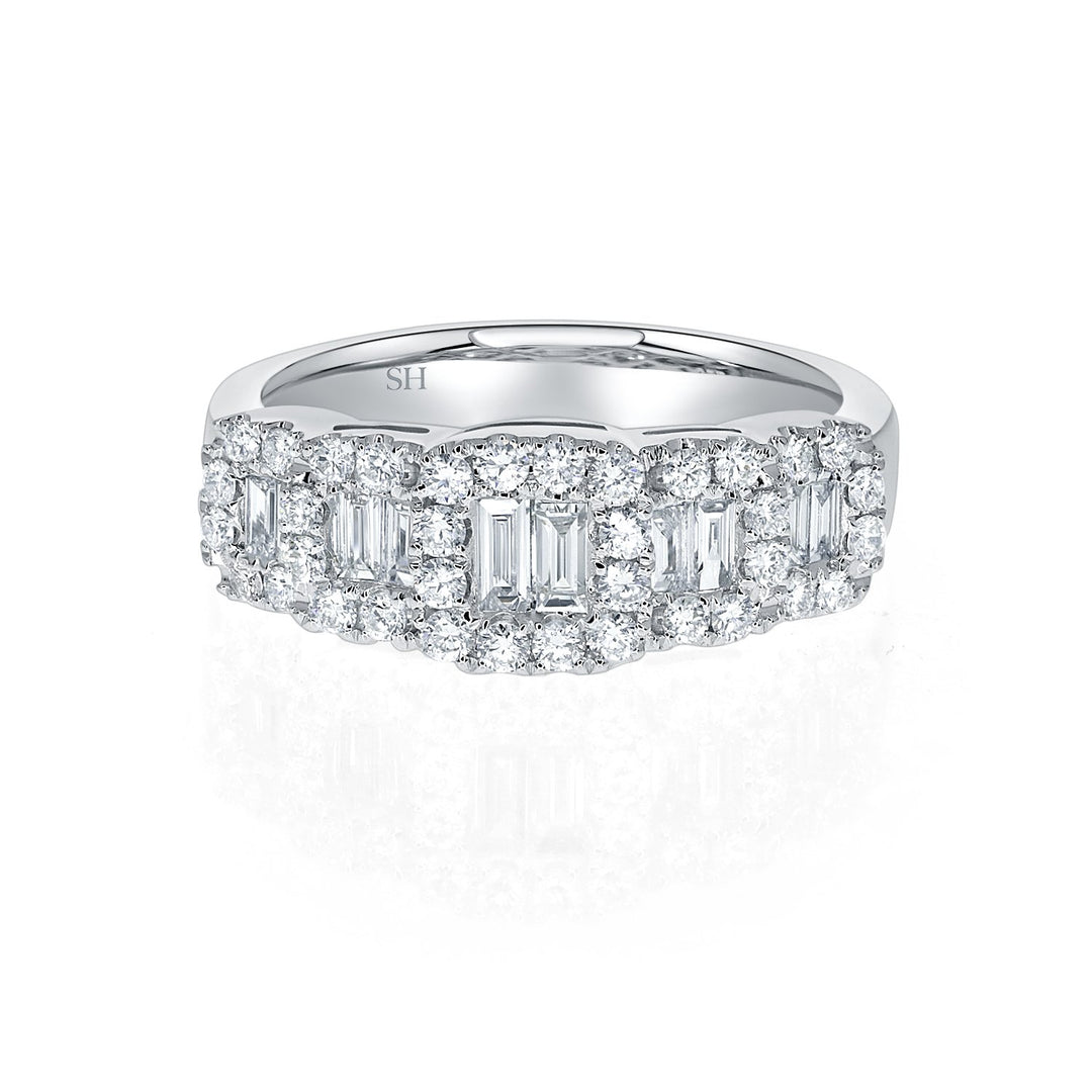 Halo Stepped Baguette Women's Diamond Dress Ring (7.3mm to 5.8mm) - W0450