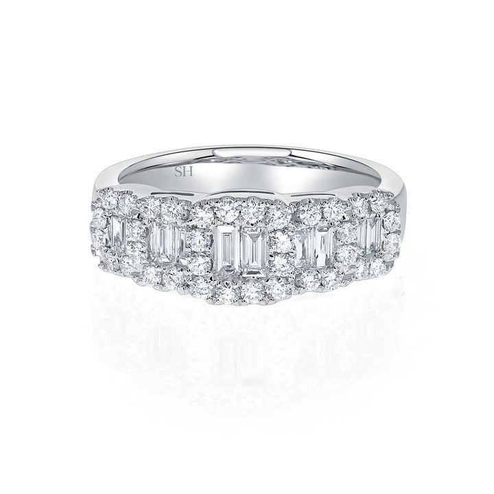 Halo Stepped Baguette Women's Diamond Dress Ring (7.3mm to 5.8mm) - W0450