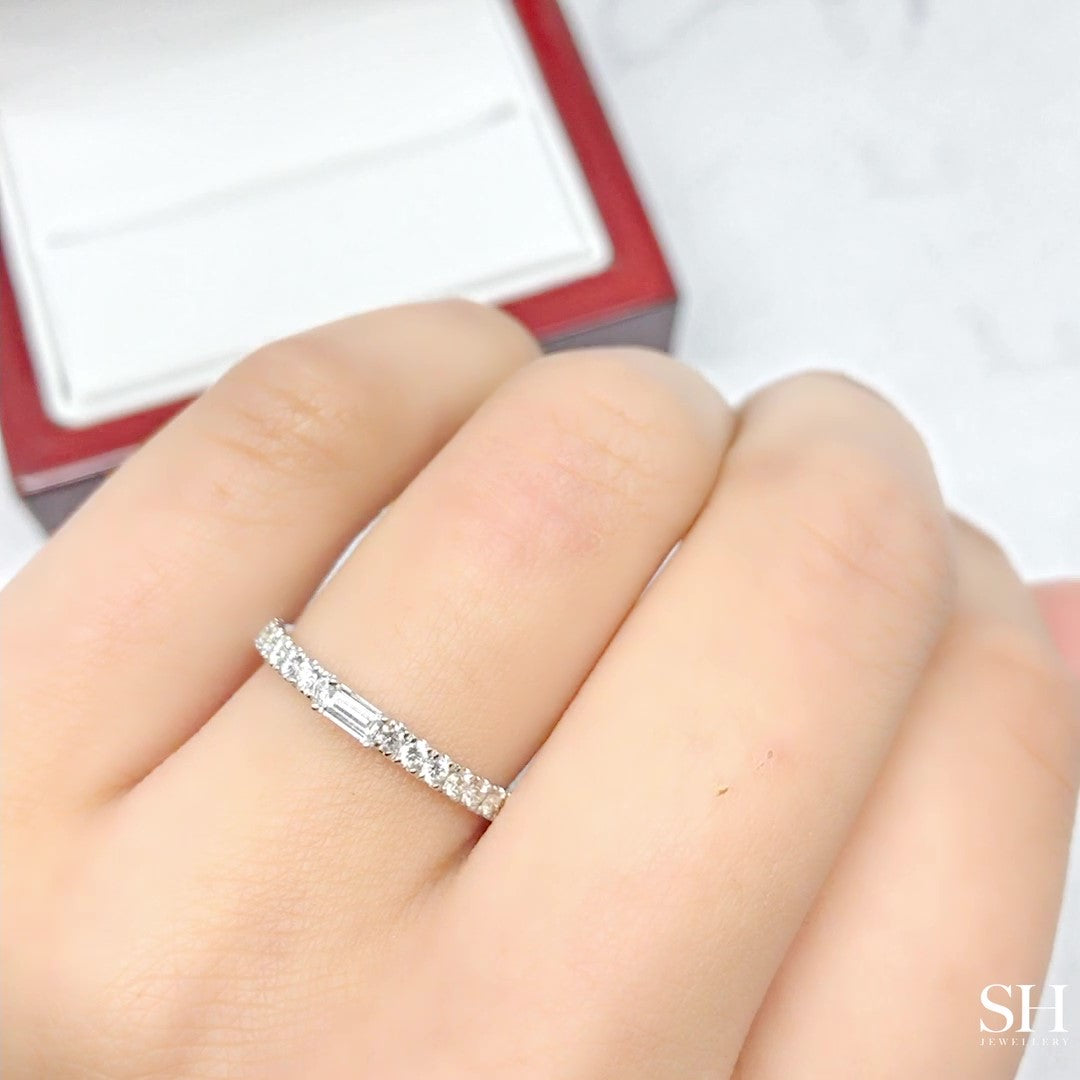 Baguette Cut Pave Set Diamond Women s Wedding Band 2mm W0494