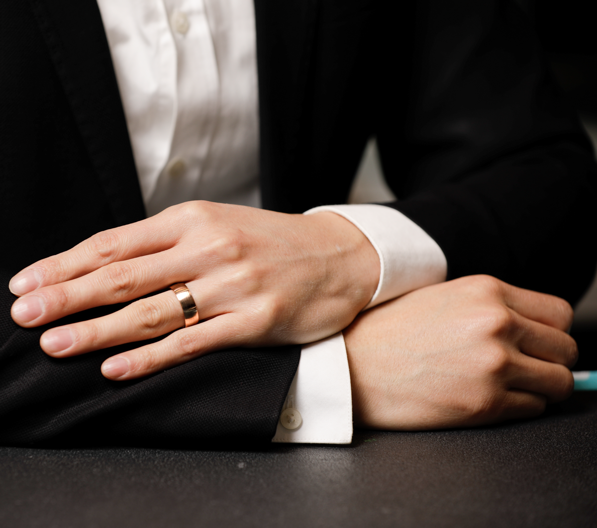 Mens rose gold wedding store band on hand