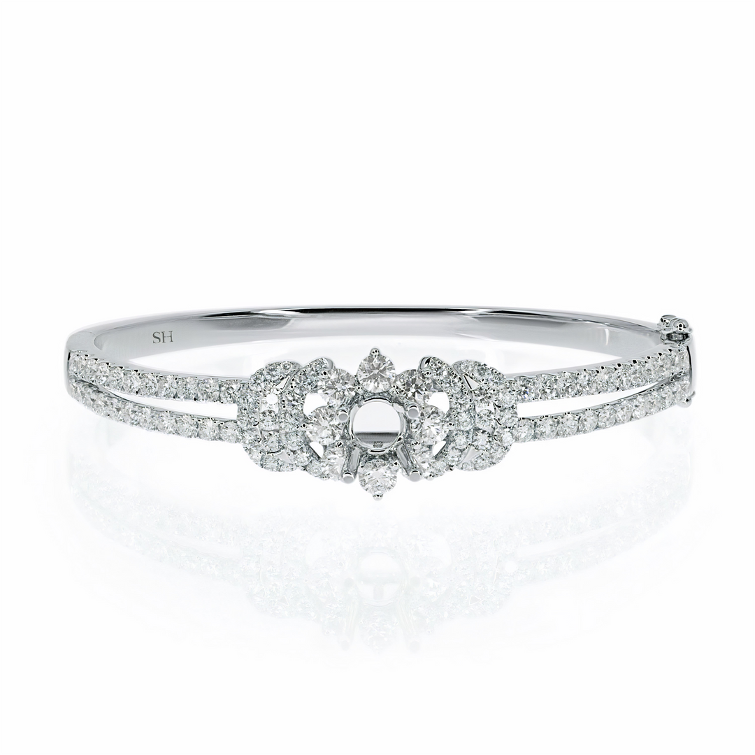 18kt Gold Diamond Bouquet Bangle with Twin Pave Set Band - W0738