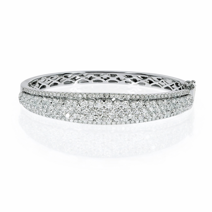 18kt gold diamond floral cluster thick width bangle - W0741