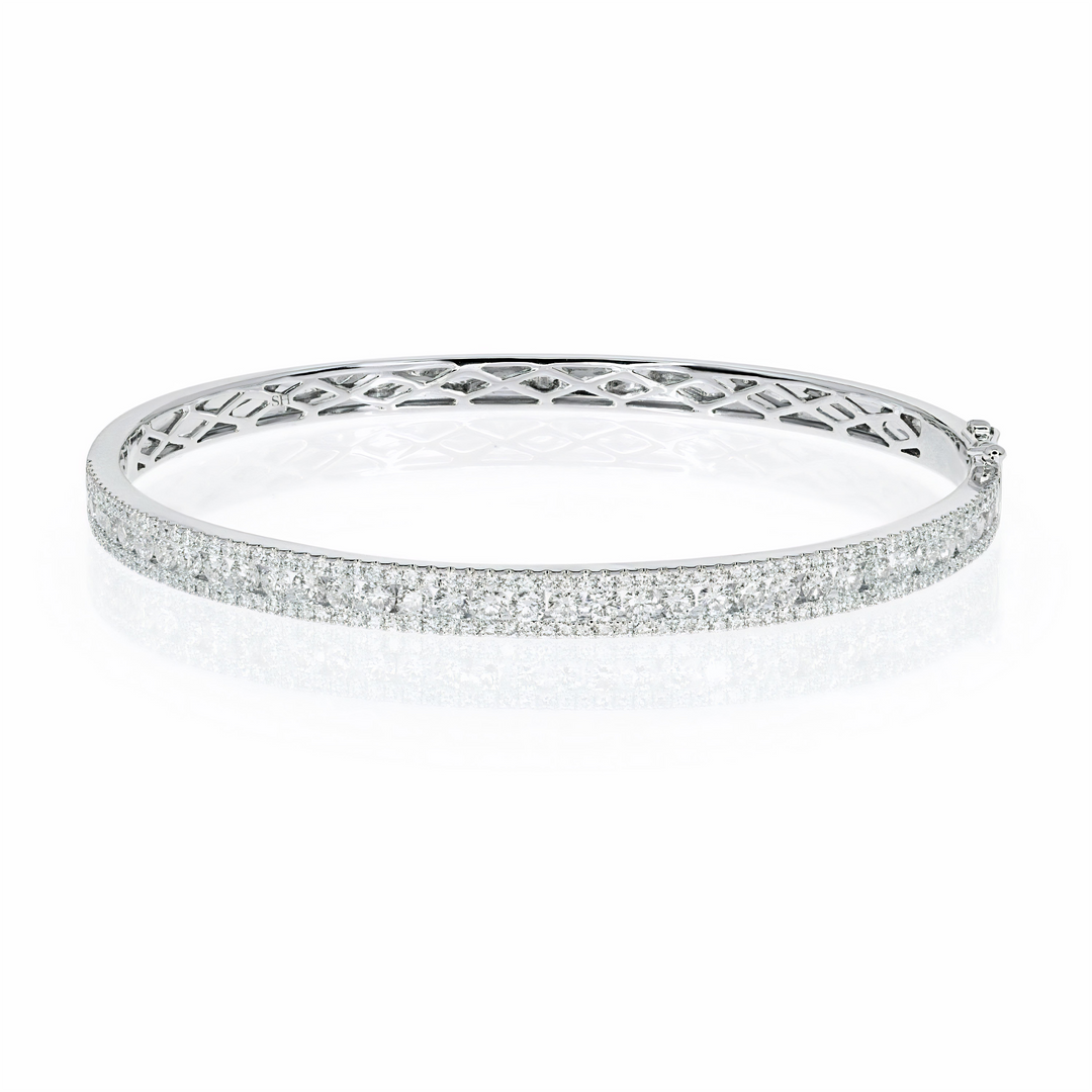 18kt Gold 3-Row Channel and Pavé-Set Diamond Bangle - W0748