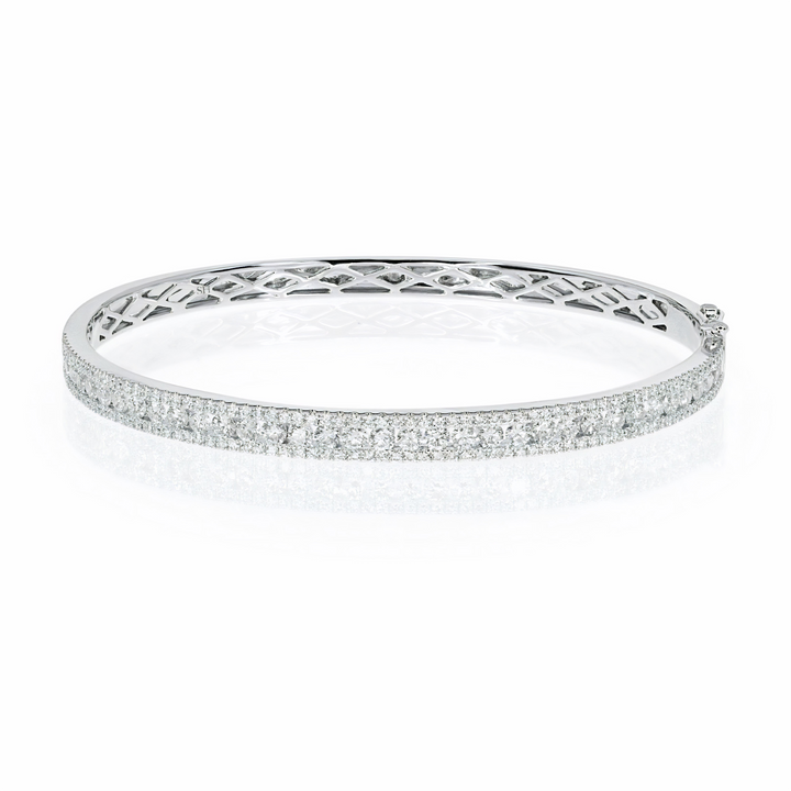 18kt Gold 3-Row Channel and Pavé-Set Diamond Bangle - W0748