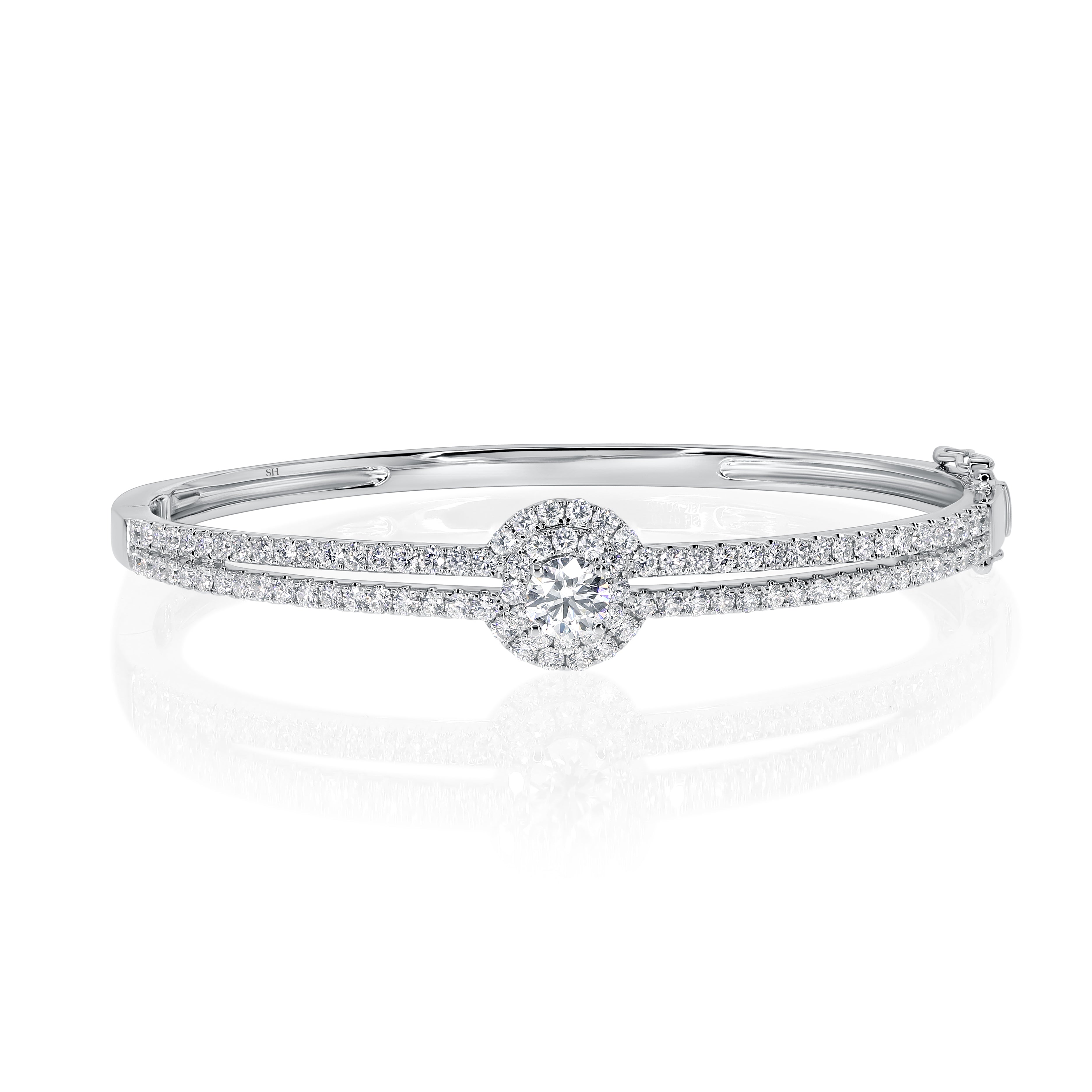 Double Delight Halo Centre in Split Two Row Bangle 4.2mm – SH Jewellery