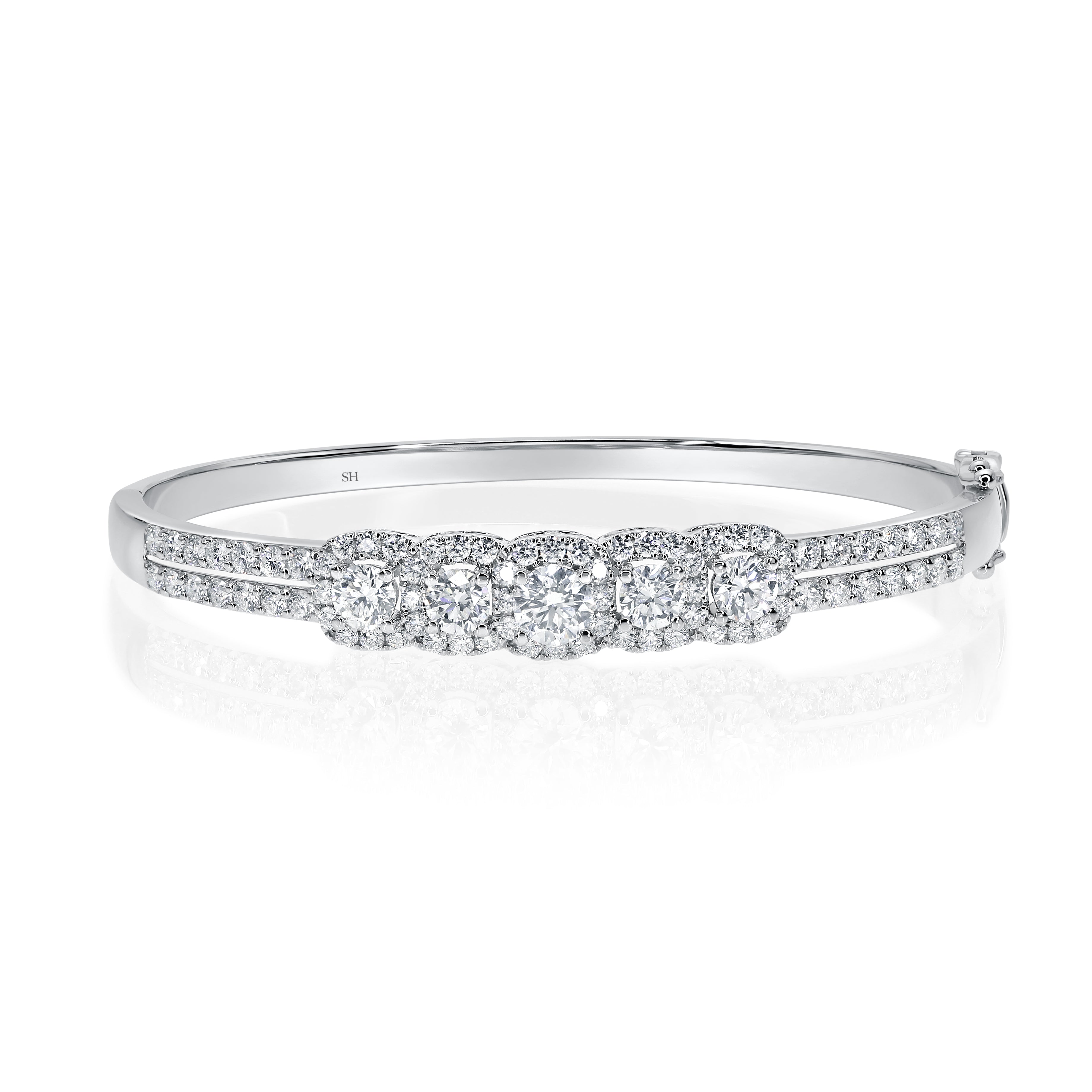 Floriade Five Round Diamonds Split Two Row Bangle 5mm – SH Jewellery