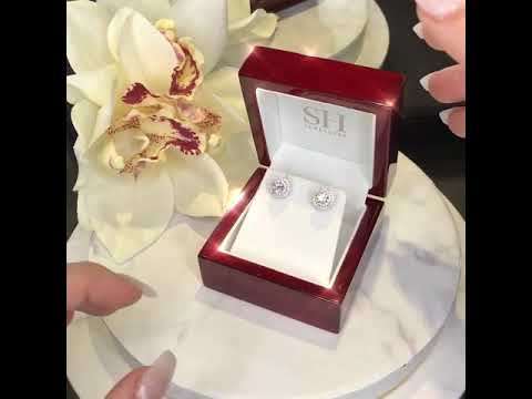Thin Width Double Circular Halo Diamond Earrings (0.35ct centre) - W1314