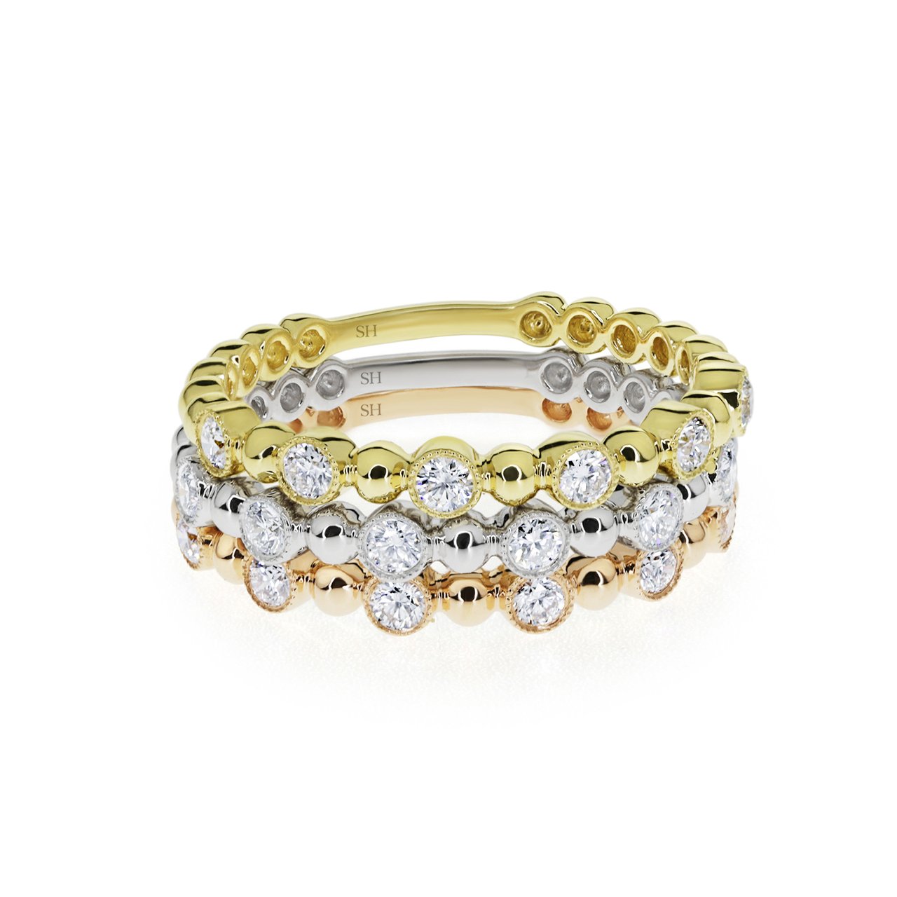 Modern tri gold three ring ball stacker set – SH Jewellery