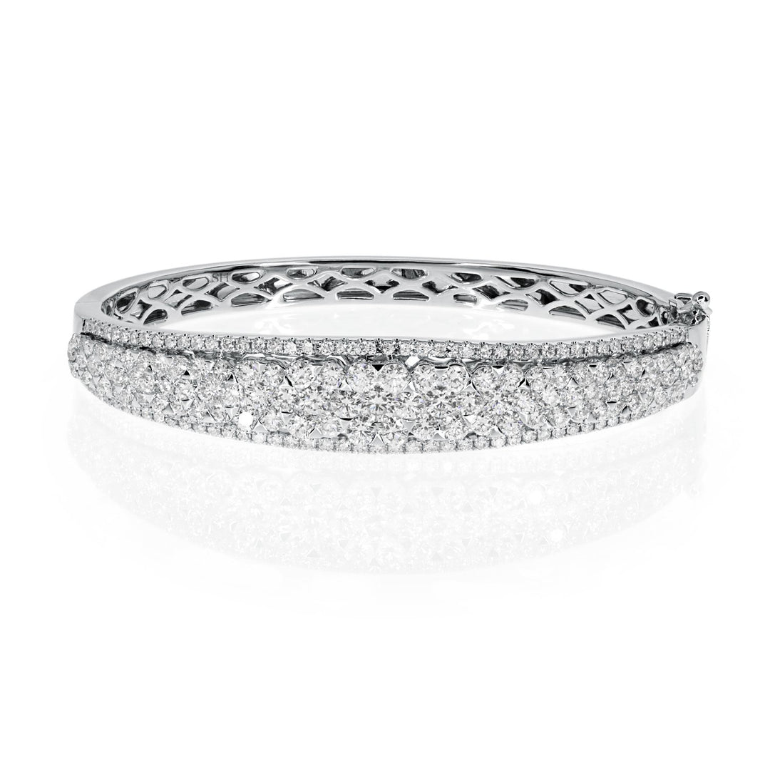 18kt gold diamond floral cluster thick width bangle - W0741
